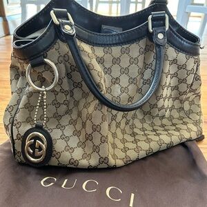 Authentic GUCCI Brown Sukey GG Canvas Hobo Hand Tote Bag Purse #57748 *DAMAGED*